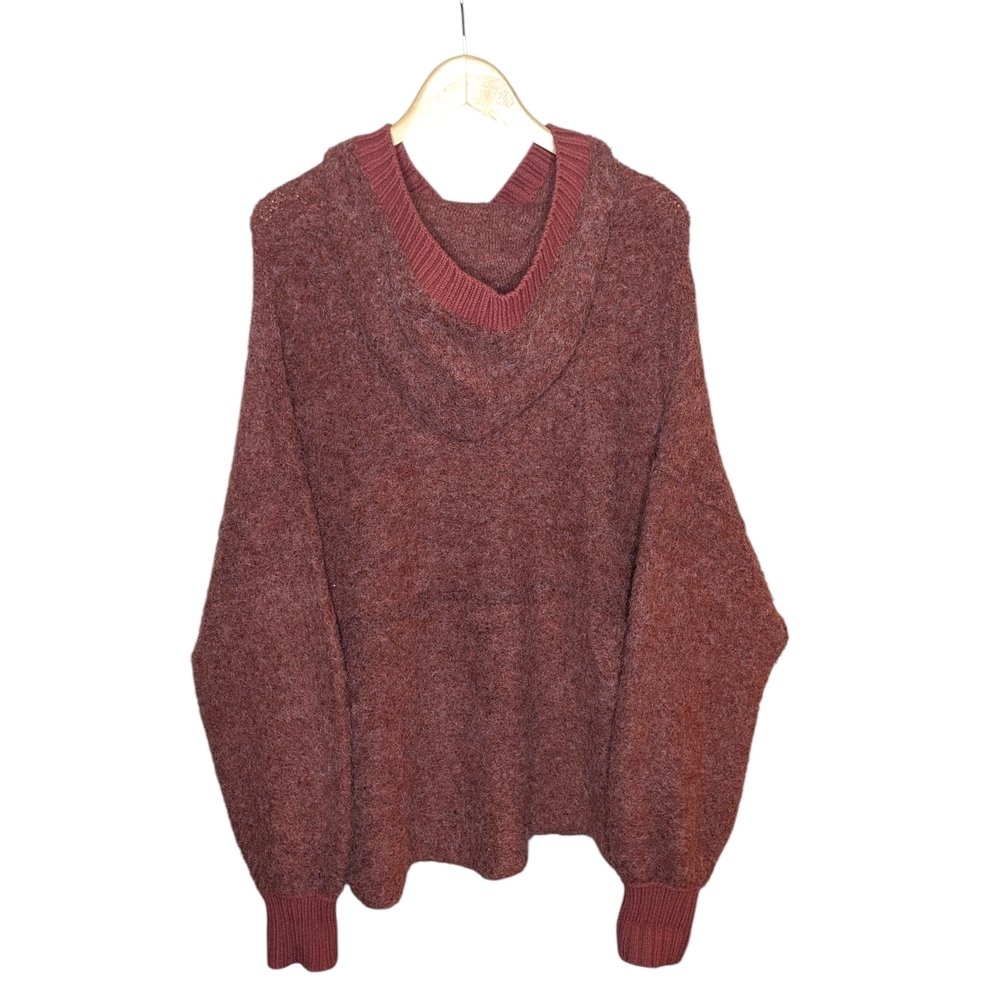 Free People Mila Hoodie Sweater Size Small Cherry Mahogany Oversized Boucle Knit - Picture 3 of 14